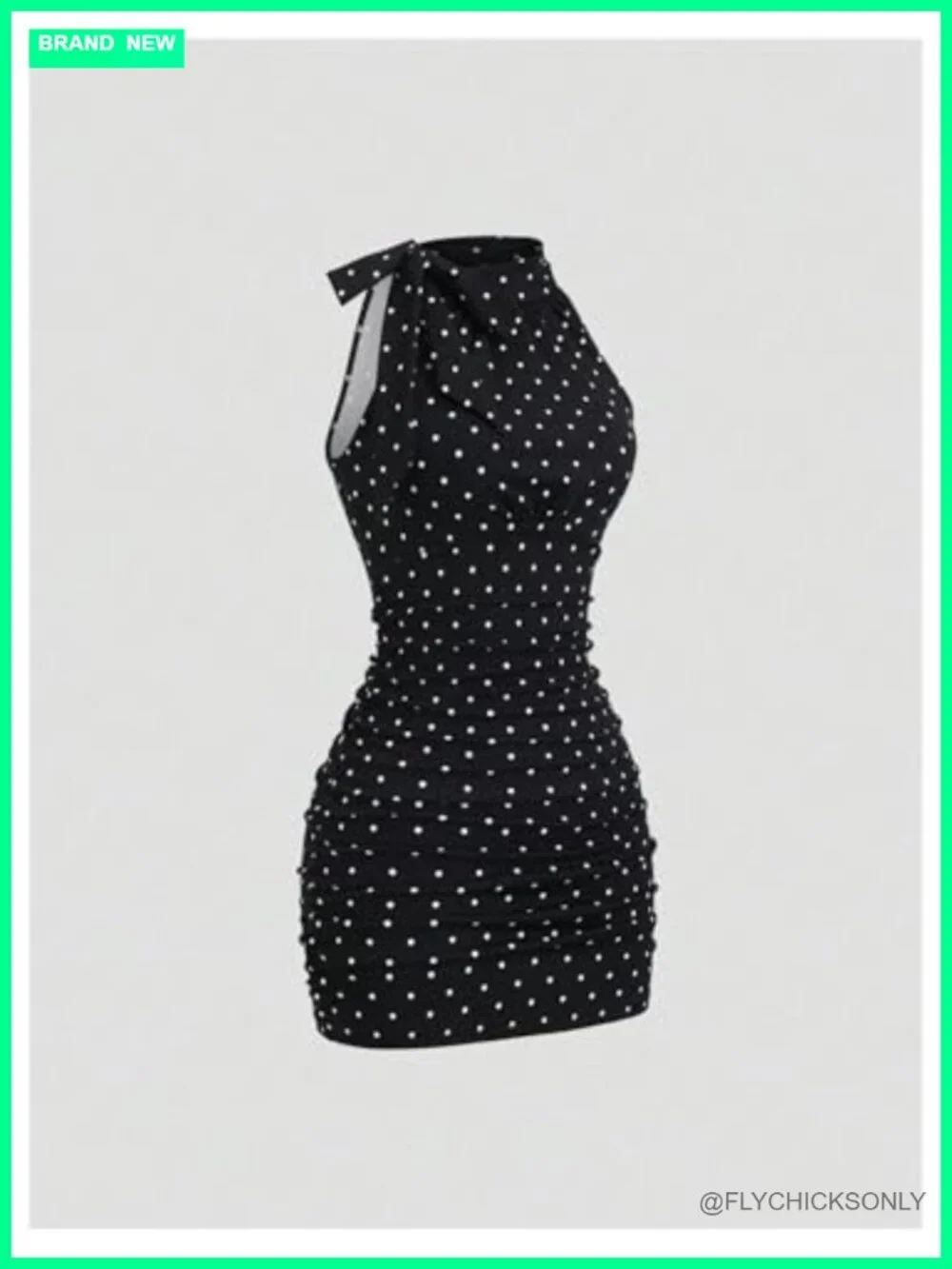 Women's Halter Neck Ruched Bodycon Mini Dress Sleeveless Party Club Y2K Polka